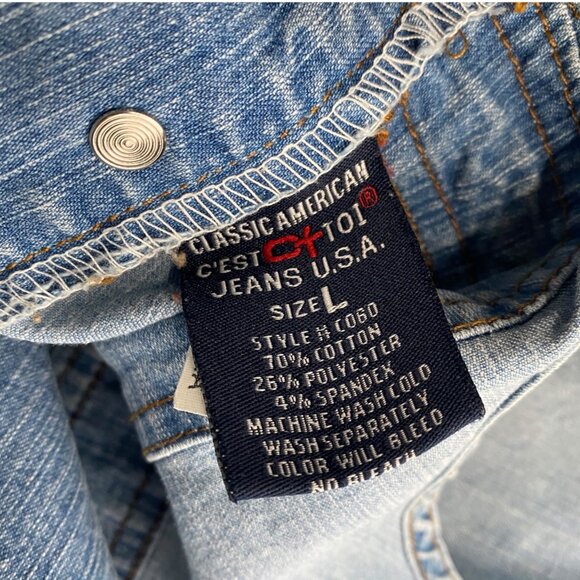 Cest Toi Womens L Stretch Denim Overalls Y2K Hip Hop Zipper Pockets American - Picture 4 of 16